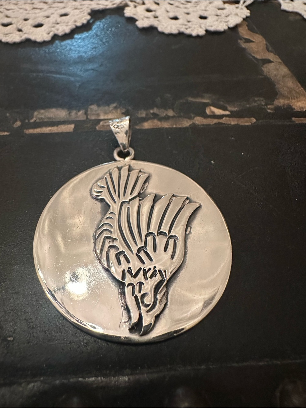 Taxco Hopi Style Overlay Handmade Soaring Eagle Pendant Sterling Hallmark JVS